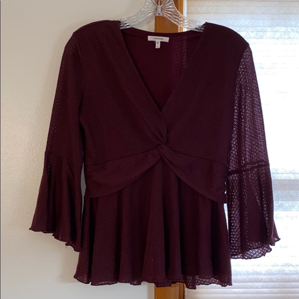 Peplum V-Neck Bell Sleeve Top